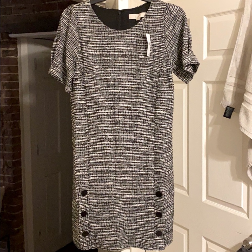 LOFT black/white shift dress. NWT.